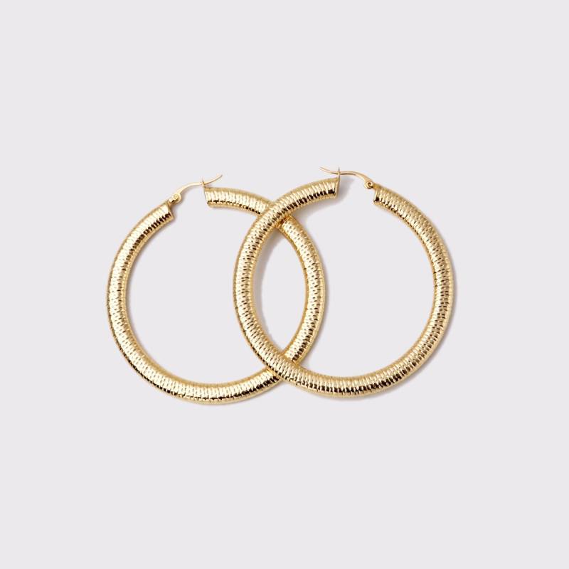 Gehobenen Handgemachte 1 Paar Zierliche Minimal Runde Leichte Flache Fischgrät Hoop Ohrringe 18Kt Gelbgold Boutique Brands Factory von EUSUPPLIES