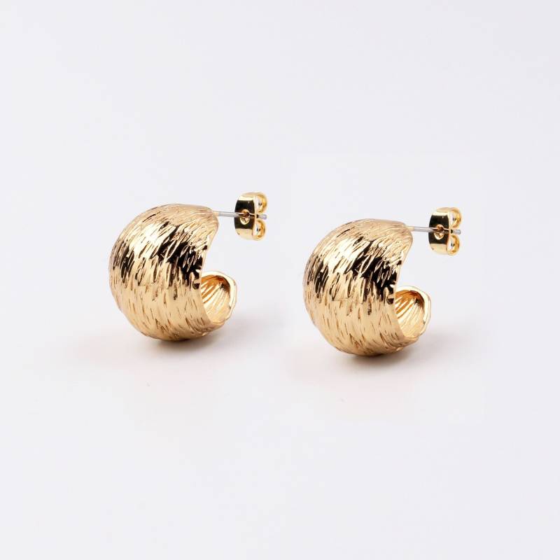 Handgemachte 1 Paar Zierliche Dicke Unregelmäßige Textur C Form Hoop Ohrringe 18Kt Gelbgold Persönlichkeit Mode Boutique Marke von EUSUPPLIES