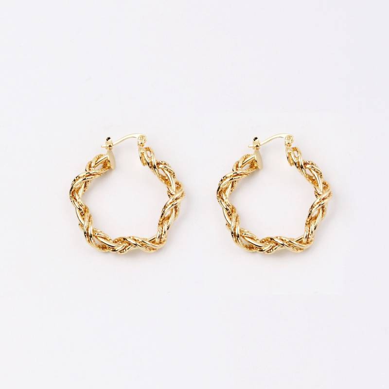 Handgemachte 1 Paar Zierliche Geometrie Doppelschicht Wicklung Verzug Hoop Ohrringe 18Kt Gelbgold Strukturiert Leichte Boutique Marken von EUSUPPLIES