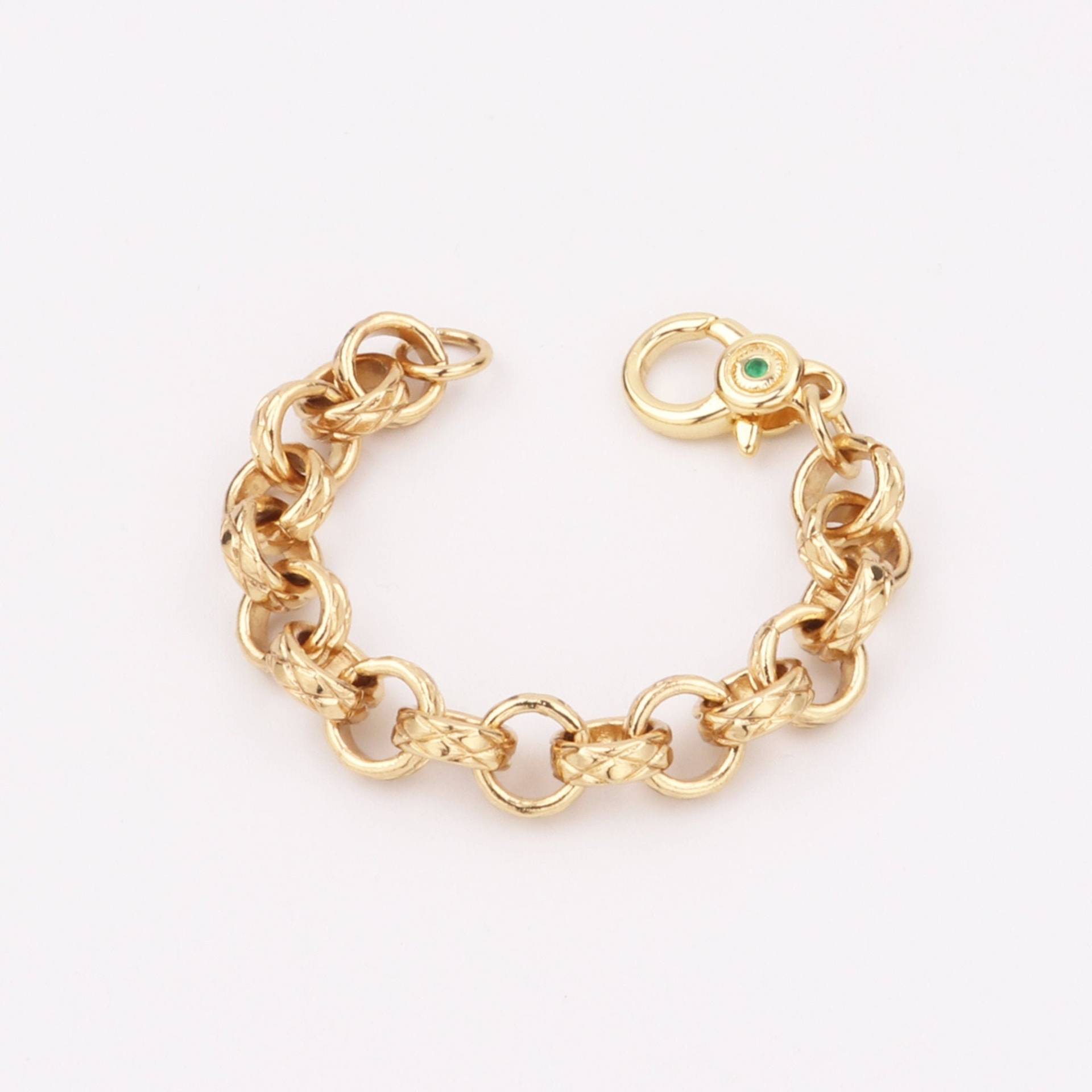 Handgemachte 18K Gold Filled 11, 2mm Natürliche Edelsteine Chrysopras Chunky Bold Gehämmerte Streifen Rund Rolo Gliederkette Armband Geburtsstein von EUSUPPLIES