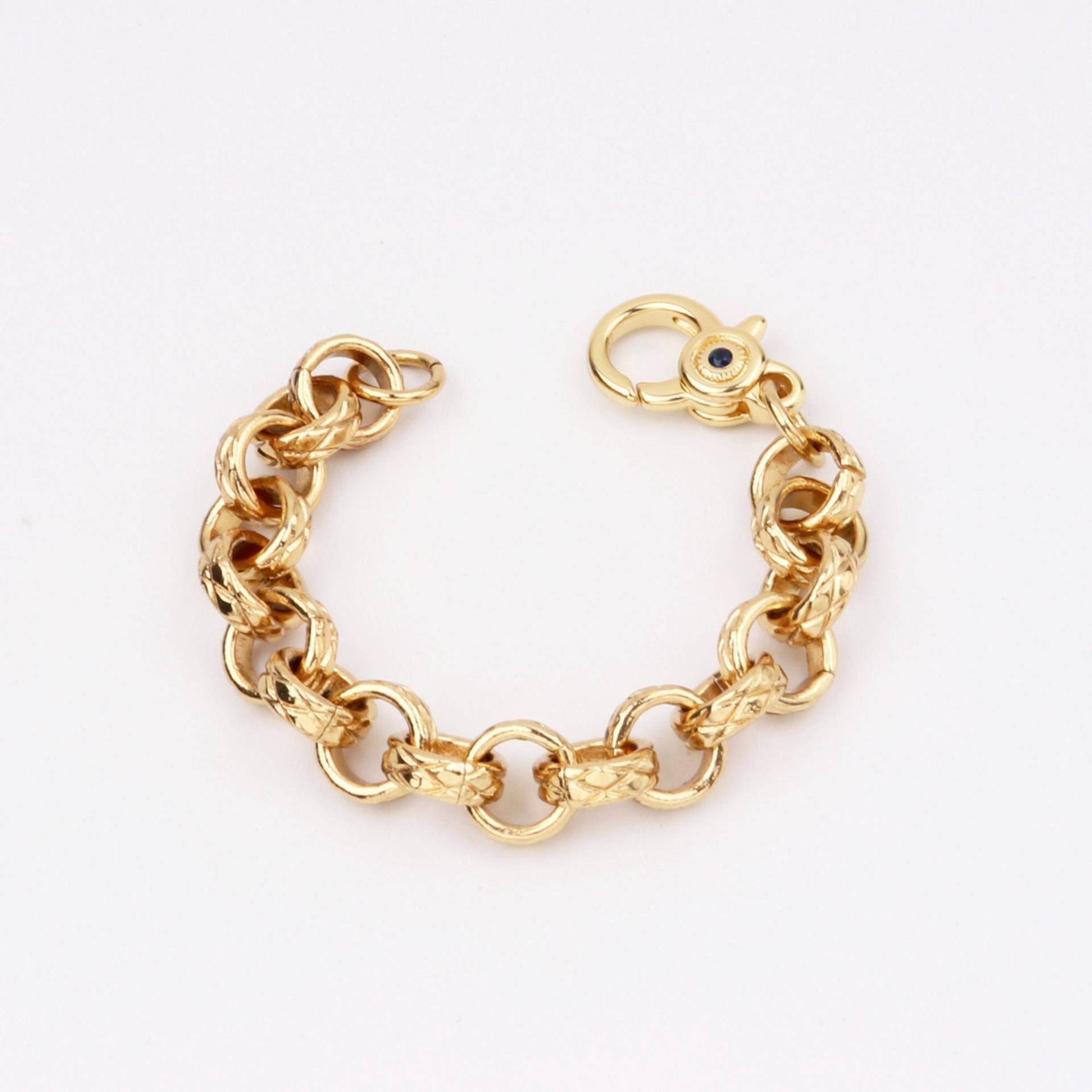 Personalisierte Handarbeit 18K Gold Filled 11, 2mm Natürliche Edelsteine Saphir Chunky Bold Gehämmerte Streifen Rund Rolo Gliederkette Armband von EUSUPPLIES