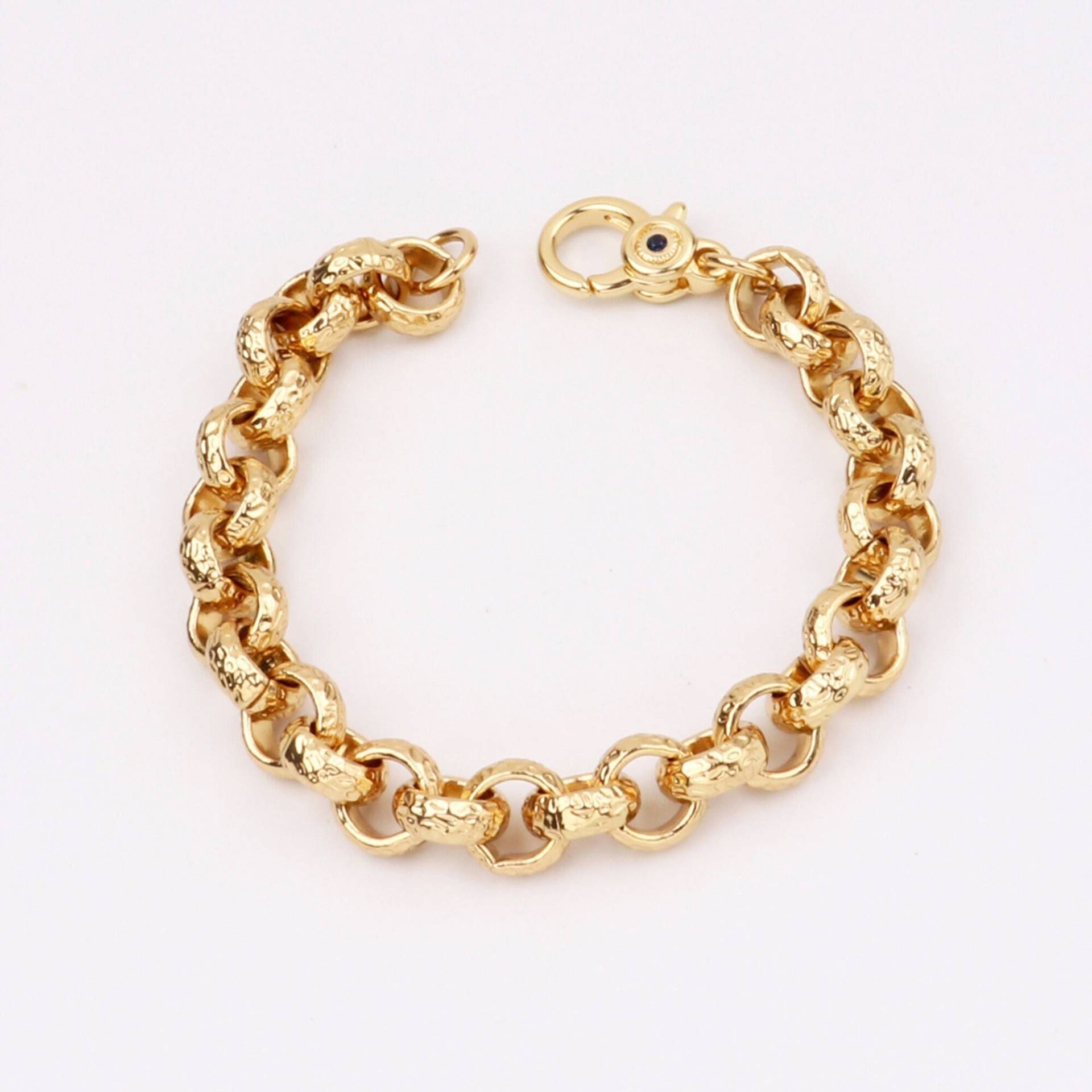 Personalisierte Handarbeit 18K Gold Filled 12mm Natürliche Edelsteine Saphir Chunky Bold Gehämmerte Streifen Rund Rolo Gliederkette Armband von EUSUPPLIES