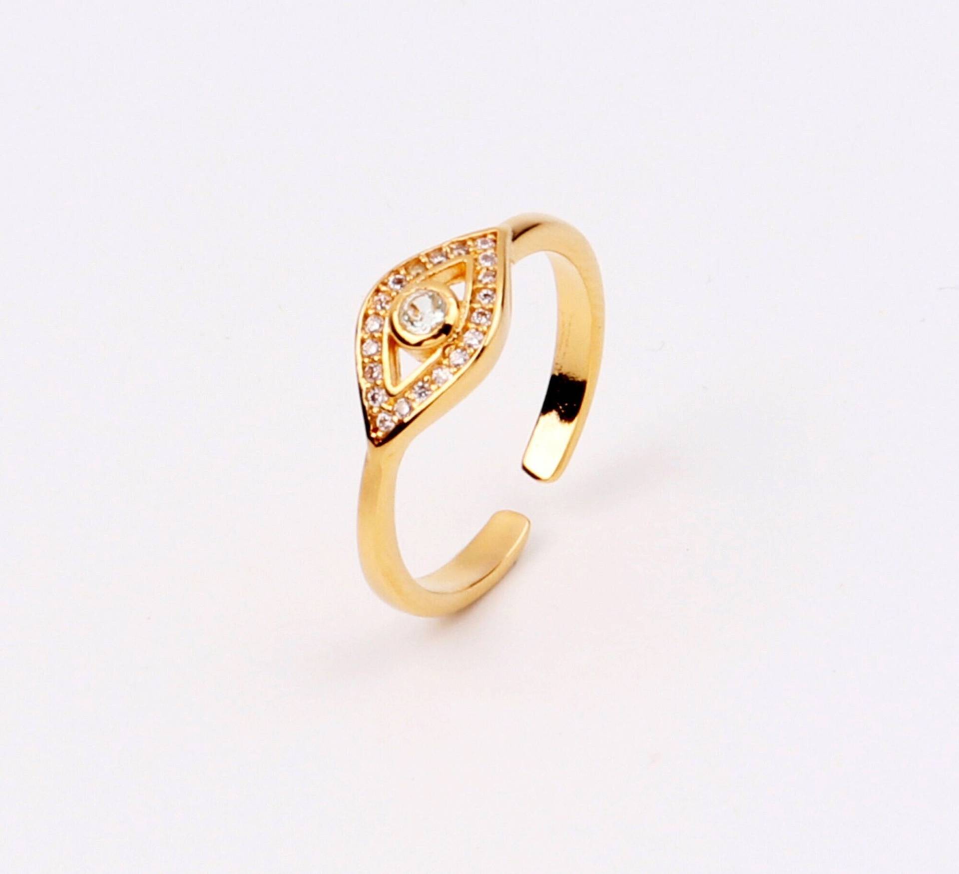 Unikat Für Marken, Handgemachte 1stk Zierliche Usa Grade Gold Filled Aquamarin Evil Eye Micro Gepflasterter Verstellbarer Ring, Natürliche Unikat Für Marken, Handgemachte 1stk Zierliche Usa Grade Gold Filled Aquamarin Evil Eye Micro Gepflasterter Verstellbarer Ring, Natürliche von EUSUPPLIES