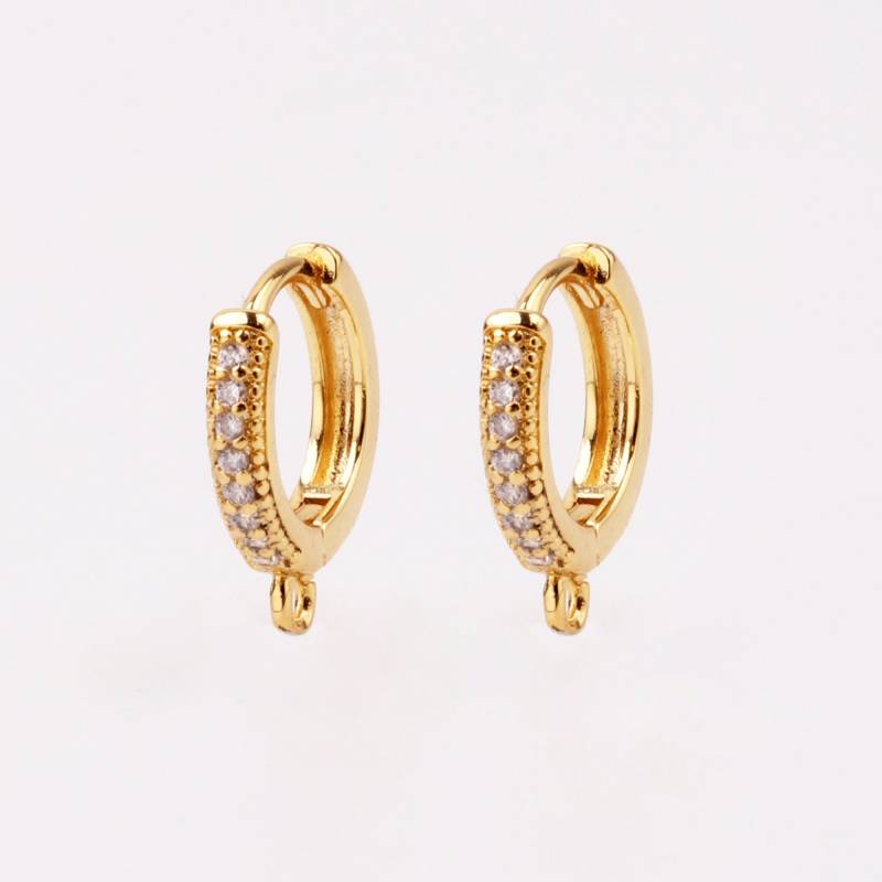 Vielseitig 1 Paar Zarte 18Kt Gold Filled Runde Zirkon Pave Statement Hoop Ohrringe Mit Loop Verbinder Minimalist Stile Charms Gegossen von EUSUPPLIES