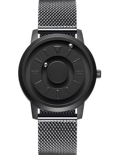 EUTOUR Uhren Herren Herrenuhr Magnet Uhr kein Glas Kugellager Quarz Armbanduhr für Männer mit Edelstahl Mesh Armband Schwarz-40mm von EUTOUR