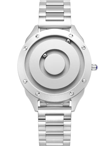 EUTOUR Damenuhr Magnet Uhr kein Glas Kugellager Uhren Quarz Eleganz Minimalist Armbanduhr mit Edelstahl Armband Silber-36 mm von EUTOUR