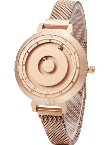 EUTOUR Damenuhr Magnet Uhr kein Glas Kugellager Uhren Quarz Eleganz Minimalist Armbanduhr mit Edelstahl Mesh Armband Gold-36 mm von EUTOUR