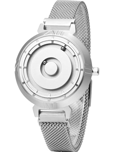 EUTOUR Damenuhr Magnet Uhr kein Glas Kugellager Uhren Quarz Eleganz Minimalist Armbanduhr mit Edelstahl Mesh Armband Silber-36 mm von EUTOUR