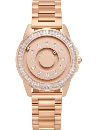 EUTOUR Damenuhr Magnet Uhr kein Glas Kugellager Uhren Quarz Luxus Eleganz Diamant Armbanduhr mit Edelstahl Armband Gold-40 mm von EUTOUR