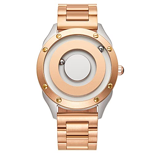 EUTOUR Uhren Herren Herrenuhr Magnet Uhr kein Glas Kugellager Quarz Armbanduhr für Männer mit Edelstahl Armband Gold-40mm von EUTOUR