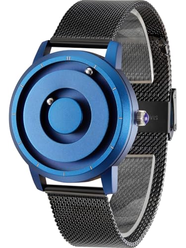 EUTOUR Uhren Herren Herrenuhr Magnet Uhr kein Glas Kugellager Quarz Armbanduhr für Männer mit Edelstahl Mesh Armband Blau-40mm von EUTOUR