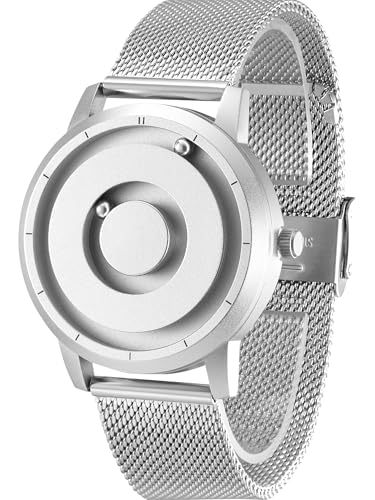 EUTOUR Uhren Herren Herrenuhr Magnet Uhr kein Glas Kugellager Quarz Armbanduhr für Männer mit Edelstahl Mesh Armband Silber-40mm von EUTOUR