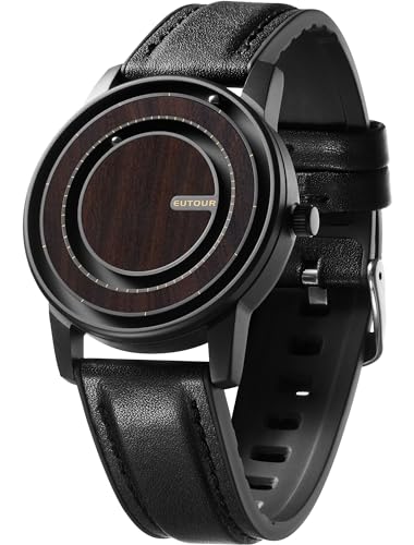 EUTOUR Magnet Uhr Herrenuhren aus Holz Quarzwerk Leichte Uhr Handarbeit- Unisex 40MM Schwarz von EUTOUR