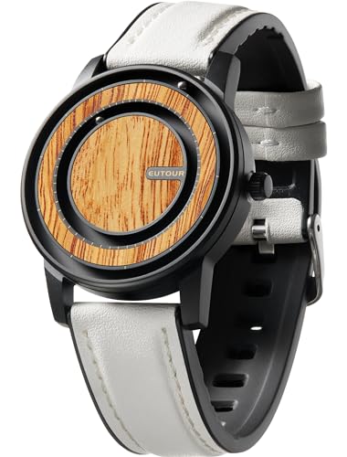 EUTOUR Magnet Uhr Herrenuhren aus Holz Quarzwerk Leichte Uhr Handarbeit- Unisex 40MM Weiß von EUTOUR