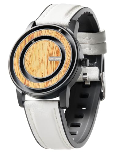 EUTOUR Magnet Uhr Herrenuhren aus Holz Quarzwerk Leichte Uhr Handarbeit- Unisex 40MM Weiß von EUTOUR