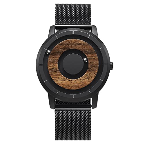 EUTOUR Uhren Herren Herrenuhr Magnet Uhr kein Glas Kugellager Quarz Armbanduhr für Männer mit Edelstahl Mesh Armband Schwarz-40mm von EUTOUR