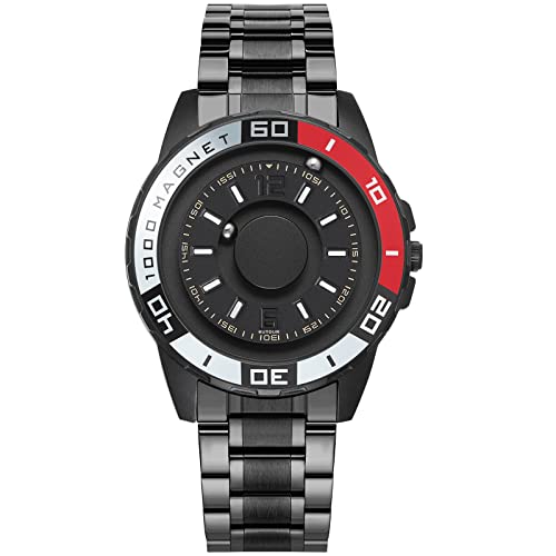 EUTOUR Uhren Herren Herrenuhr Magnet Uhr kein Glas Kugellager Quarz Armbanduhr für Männer mit Edelstahl Armbandd Schwarz-40mm von EUTOUR