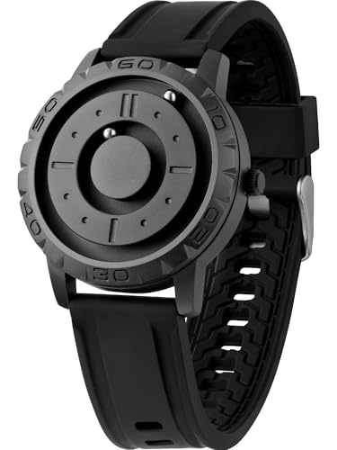 EUTOUR Uhren Herren Herrenuhr Magnet Uhr kein Glas Kugellager Quarz Armbanduhr für Männer mit Silikon Armband Schwarz-40mm von EUTOUR