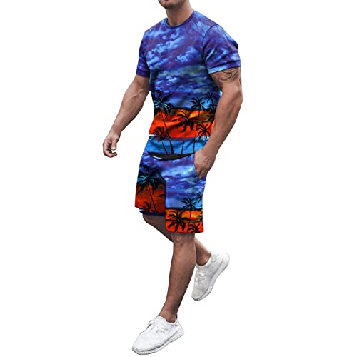 EUVIP Herren Frühling Sommer Outfit Strand Kurzarm Bedrucktes Hemd Kurzer Anzug 2 Stück Hemd Hosenanzug Sportdress Herren von EUVIP