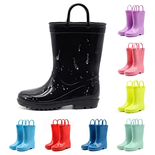 EUXTERPA Schwarz Unisex Kleinkind Gummistiefel Mädchen Schuhe Wasserdichte Regenstiefel Kinder Handle it Weely für 4-6 Jahre alt Größe 30 von EUXTERPA