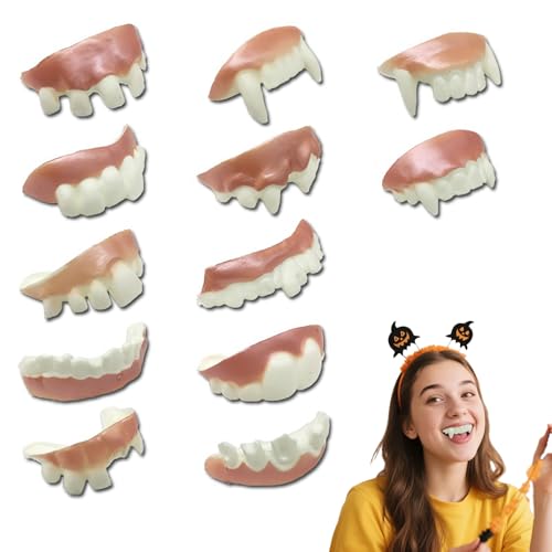 EUYKQNOI 12 Stück Vampirzähne, Halloween Vampir Zähne, super lustige und gruselig hässliche falsche Zähne für unvergessliche Halloween Partys, Kostümfeste, Maskenbälle und originelle Geschenkideen von EUYKQNOI