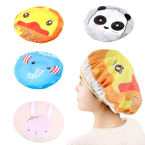 EUYKQNOI 4 Stück shower cap badehaube damen Duschhaube,Wasserdichte Duschhauben Damen, Wiederverwendbare Duschkappe für Mädchen Frauen Kosmetik Zuhause Hotel Reisen von EUYKQNOI