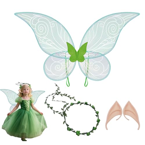 EUYKQNOI Feenflügel Erwachsene 3er Set, Schmetterlingsflügel Kostüm mit Elfenohren, Fee Stirnband und Magischen Feenstab, Prinzessinnenflügel für Fasching, Mottoparty, Karneval oder Kindergeburtstag von EUYKQNOI
