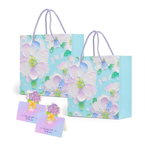 EUYKQNOI Geschenktüte Groß Geschenktüten, 2 Stück Papiertüten mit Schleifenbändern, 2 Grußkarten, Kreuzbodenbeutel mit Henkel für Geburtstag Hochzeit Party Feier Festlichkeiten von EUYKQNOI