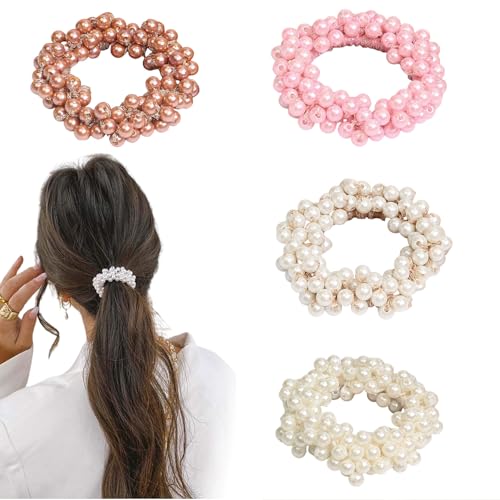 EUYKQNOI Perlen Haarschmuck hochsteckfrisuren zubehör Haargummis,haarschmuck perlen Perle Haargummi, Elastische Pferdeschwanz Halter Stirnbänder, Haarschmuck für Frauen Mädchen Dame Kinder,4 Stück von EUYKQNOI