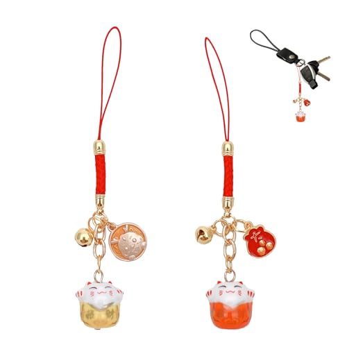EUYKQNOI Schlüsselanhänger Katze Cute – Japanische Glückskatze mit Glöckchen, Süßer Taschenanhänger für Schlüssel, Geldbörse & Handtasche, Ideal als Geschenk (2er Set) von EUYKQNOI