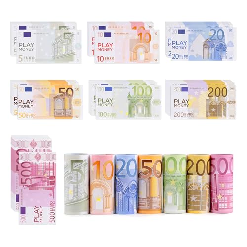 EUYKQNOI Spielgeld Euro Set 105 Blätter - 7 Stückelungen (5/10/20/50/100/200/500€) für Kinder, Kaufmannsladen & Rechnen Lernen - Originalgetreues Movie Money in Spielzeuggröße von EUYKQNOI