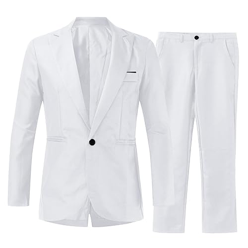 EUzeo Anzugset Herren Herrenanzug Hochzeit Anzüge Business Anzug Party Anzug Anzugjacke + Anzughosen Festlicher Herrenanzug Arbeit Blazer Anzug Blazer Hose Elegant Hosenanzug Hochwertiges (White, M) von EUzeo