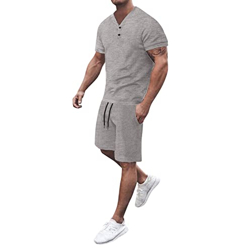 EUzeo Herren Jogginganzug Kurz Trainingsanzug Sportanzug Zweiteiler Hausanzug Herren Jogging Anzug Trainingsanzug Sportanzug aus Baumwolle Gym Warm Tracksuit Atmungsaktiv Hausanzug Gym Tracksuit von EUzeo