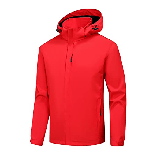 EUzeo Herren Regenjacke Regenmantel Softshelljacke Übergangsjacke Regenponcho Regencape Funktionsjacke Fahrradjacke Wasserdicht Mantel Regenbekleidung Outdoorjacke (Red #1, XL) von EUzeo