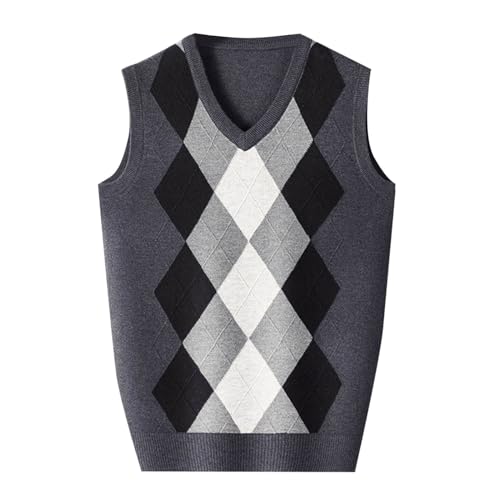 EUzeo Herren Strickweste Pulunder Strickpullover Ärmellos Pullover Gestrickte Strickweste Zopfstrick Weste Einfarbig Sleeveless Knitted Sweater Weste Herbst Winter Casual Strick (Dark Gray, XXXXL) von EUzeo