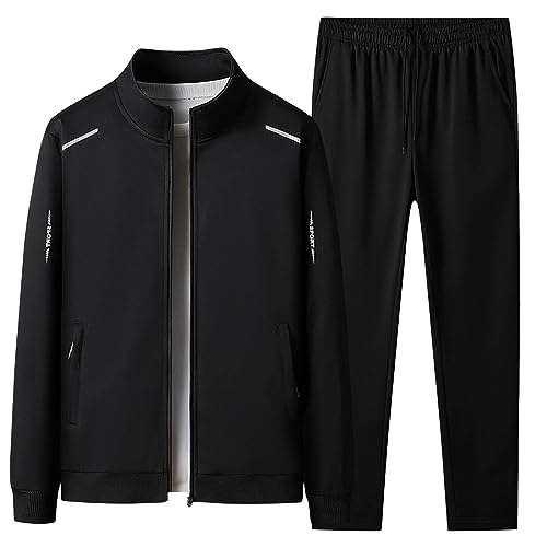 EUzeo Herren Trainingsanzug Jogginganzug Hausanzug Freizeitanzug Sportanzug Zweiteiliger Trainingsanzug Laufanzug Herrenanzüge Zip Up Kapuzenpullover + Jogginghose (Black, L) von EUzeo