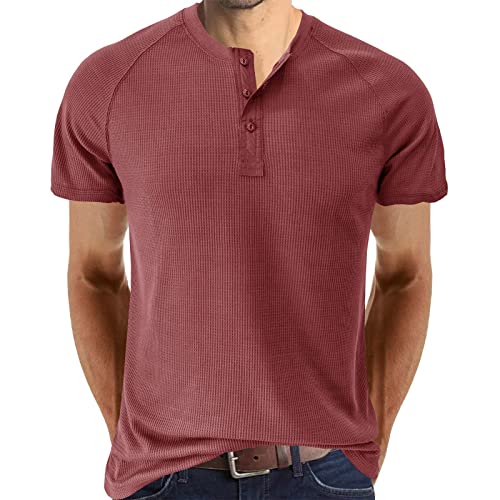 EUzeo T-Shirt Herren Sommer Henley Shirt Herren Kurzarm Waffelstoff Knopf T-Shirt Beilaufig T Shirts für Männer Sportshirt Kurzarmeliges Shirts Henley Sommerhemd Einfarbige T-Shirt Freizeitoberteile von EUzeo