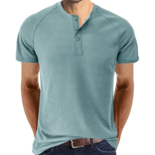 EUzeo T-Shirt Herren Sommer Henley Shirt Herren Kurzarm Waffelstoff Knopf T-Shirt Beilaufig T Shirts für Männer Sportshirt Kurzarmeliges Shirts Henley Sommerhemd Einfarbige T-Shirt Freizeitoberteile von EUzeo