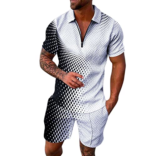 Herren Trainingsanzug Sommer Jogginganzug Hausanzug T-Shirt+Hose Sportanzug Freizeitanzug Kurzarm Hawaii Hemd Shorts Set Zweiteiliges Druckanzug Musikdruck Kordelzug Hemd und Sportanzug Herren L von EUzeo