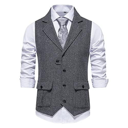 Herren Weste Anzugweste Ärmellose Western Hochzeit Weste Formale Weste Businessweste Trachtenweste Gothic-Weste Retro Anzugswesten Solide Anzugweste Britische Slim Fit Große Formale Weste Anzug von EUzeo