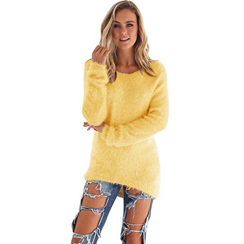 Damen Strickpullover Stricksweater Langarm Rundhals Hohl Pulli Loose Stitching Strick Pullover Herbst und Winter Strickpulli Pullover Womens Casual Langarm Pullover Bluse EVAEVA von EVA Strickpullover Damen