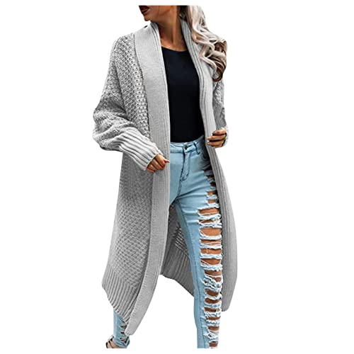 Damen Open Front Strickjacke Solid Cardigan Florale Kimono Cardigan Boho Strickjacke Casual High Stretchy Cardigan mit Taschen Gestrickt Wasserfall Pullover Mantel Lose Bluse (Grey, S) von EVAEVA