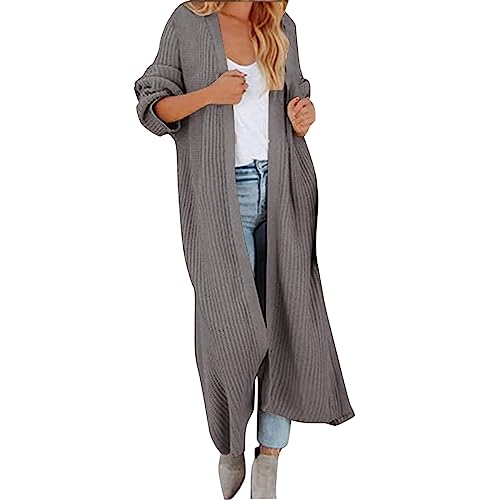 EVAEVA Damen Cardigan Strandkleid Lang Dünne Jacke Langarm Casual Strickcardigan Open Front Sweater Offener Strickjacken Lang Longstrickjacke Strickjacke Pullover Casual Outwear Mantel (Grey, XXXL) von EVAEVA