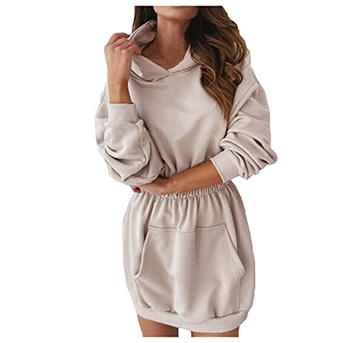 EVAEVA Damen Street Langarm Sweatshirt Top mit Kapuze Reißverschluss einfarbig warm Top Kleid lässig modisch Damen Kapuzenpullover Ladies Hoody Frauen Kapuzensweatshirt Basic Sweater von EVAEVA