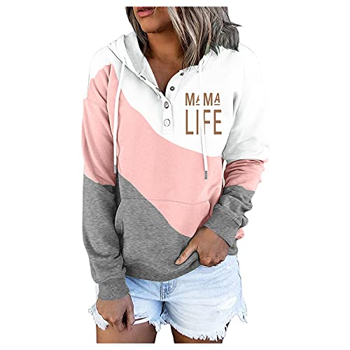 EVAEVA Damen Sweatjacke Hoodie Pullover Oberteile Kapuzenpullover Casual Hoodie Sweatshirt Frauen-Pullover-Taschen-Kordelzug, langärmliger Knopf-Hoodie, bedrucktes Blusenhemd von EVAEVA