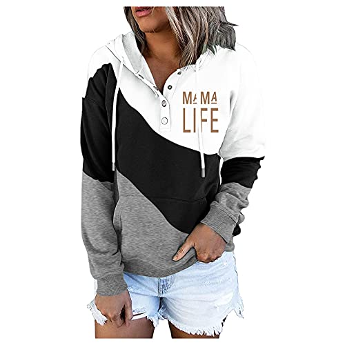 EVAEVA Damen Sweatjacke Hoodie Pullover Oberteile Kapuzenpullover Casual Hoodie Sweatshirt Frauen-Pullover-Taschen-Kordelzug, langärmliger Knopf-Hoodie, bedrucktes Blusenhemd von EVAEVA