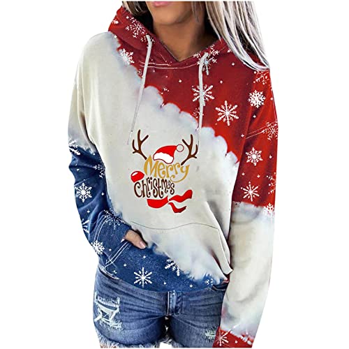 EVAEVA Damen Weihnachten Hoodie Langarm Kapuzenpullover Schneemann Drucken Pullover mit Tasche Hoody Weihnachtspulli Lustig Damen Kapuzenpullover Weihnachten Weihnachtsmann X-Mas Kostüm (White, M) von EVAEVA