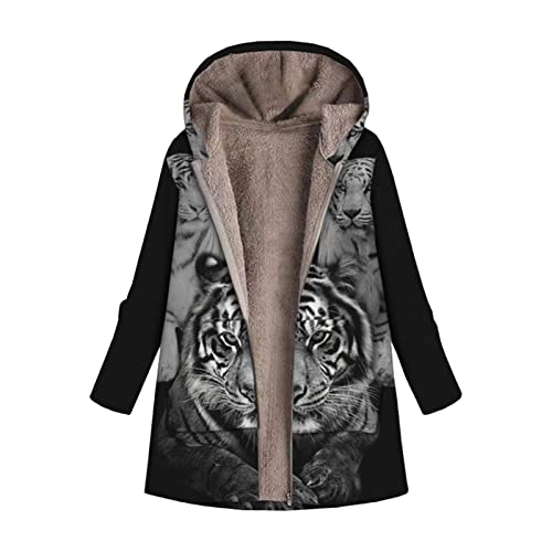 EVAEVA Fleecejacke Oversize Coat Outwear Kapuzenjacke Fleecejacke Fleece Jacke Übergangs Sweatjacke Lang Leichte Jacke Übergangsjacke Herbst Warm Fleece Strickjacke Freizeit Outerwear (Black, L) von EVAEVA