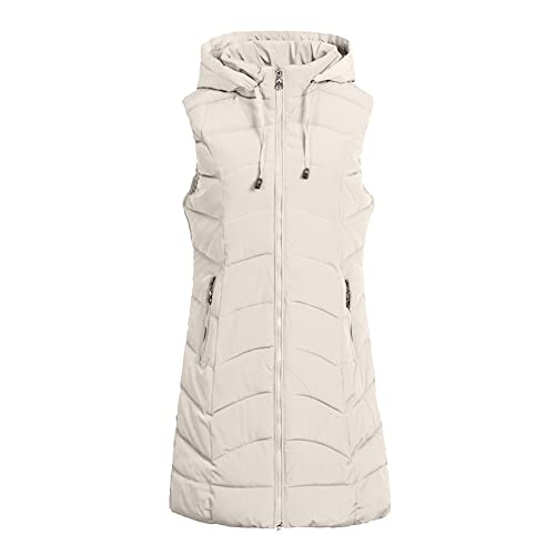 EVAEVA Übergangsweste Winterjacke Longweste Winterweste Ärmellos Heat-Daunen-Freizeitmantel mit Taschen gestickte Weste Longweste Damen Steppweste Lang Daunenweste (White, XXXXXL) von EVAEVA