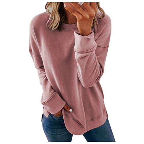 Pullover Damen Bluse Langarm Shirt Sweatshirt Damen Basic Rundhals Langarmshirt Blusenshirt für Herbst Winter Damen Kapuzenpullover Winter Damen Bluse Langarm Shirt von EVAEVA